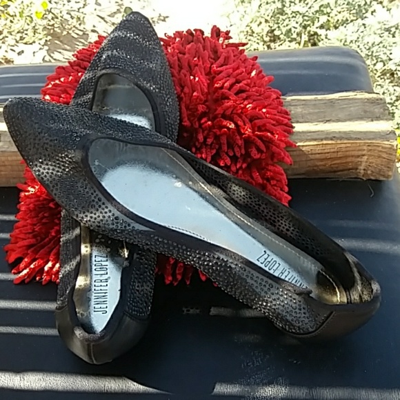 jennicer Lopez Shoes - JENNIFER LOPEZ SPARKLE BLACK MESH FLATS